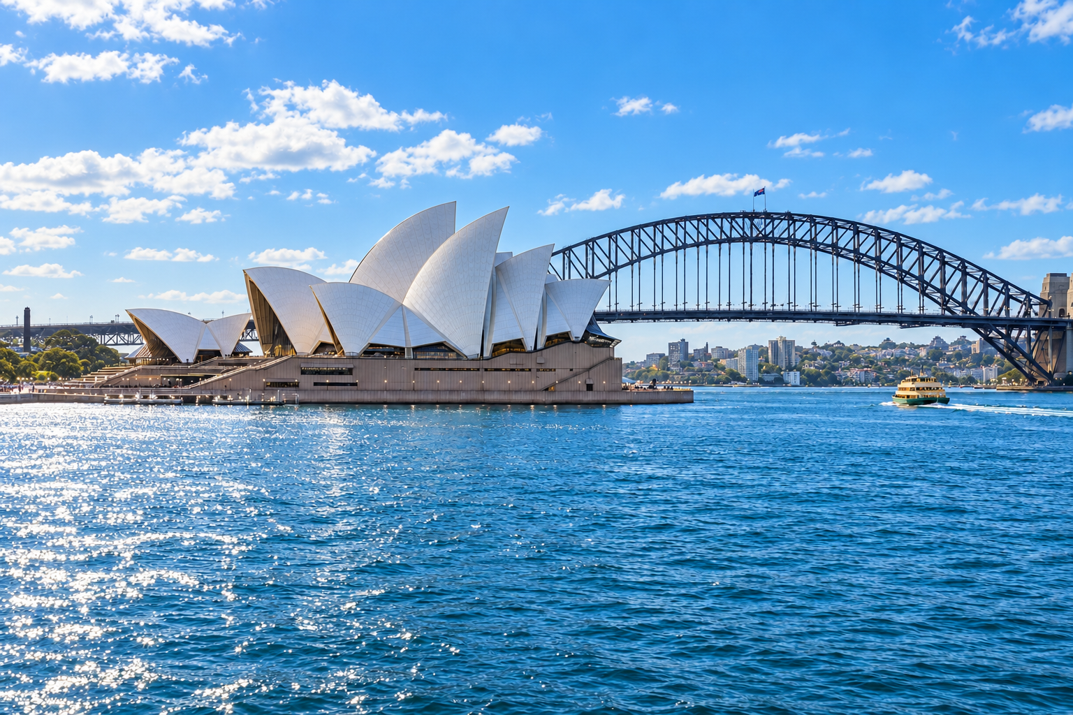 Sydney Opera House and Harbour Bridge at golden hour